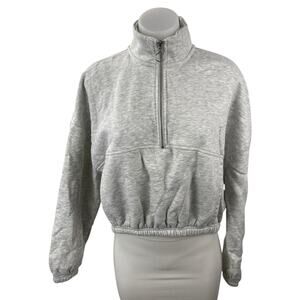 Lazy Sunday Women's Gray Fleece Half Zip Long Sleeve Crop Sweatshirt Top Size M
